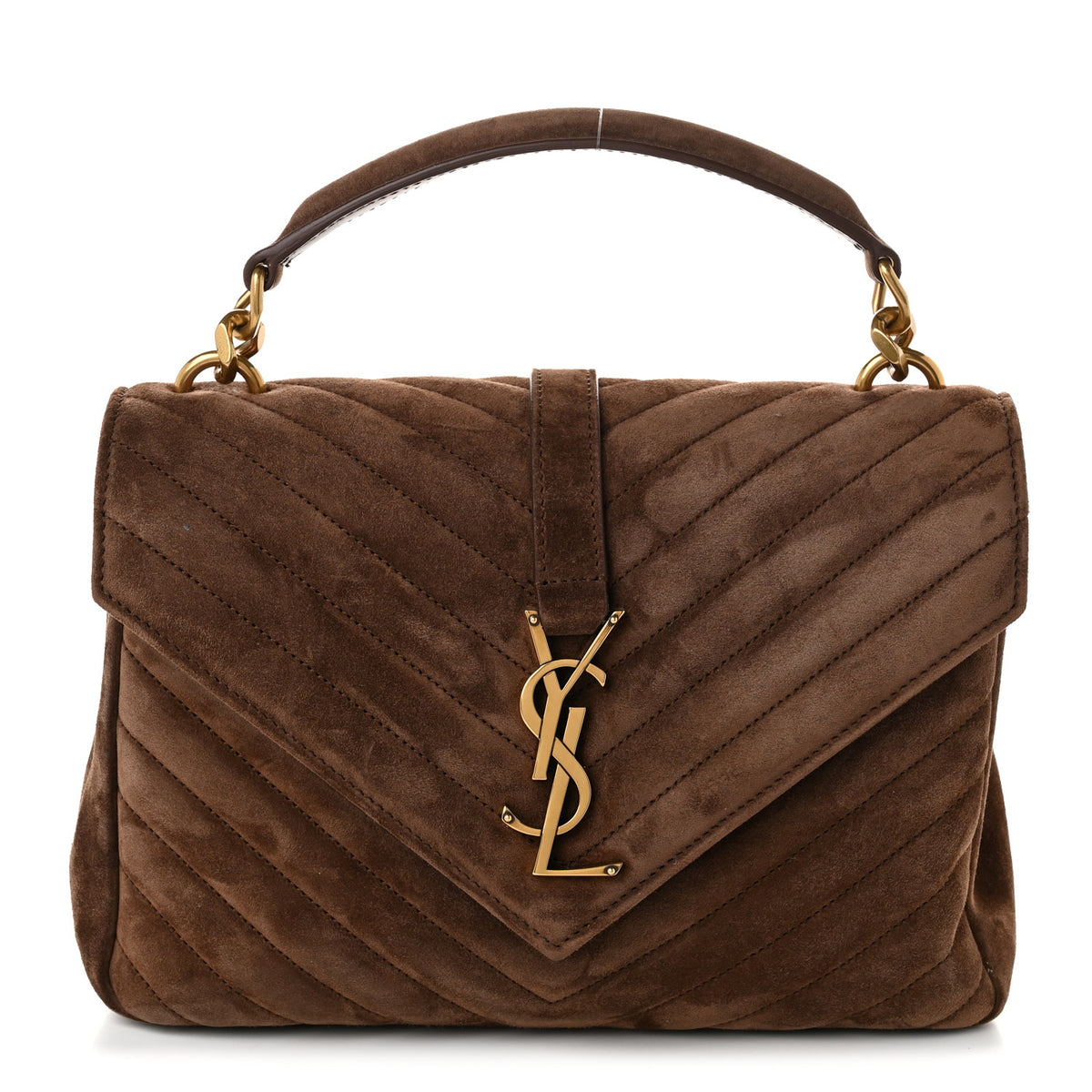 Saint Laurent Suede Matelasse Chevron Monogram Medium College Bag Bark Brown 1 of 10