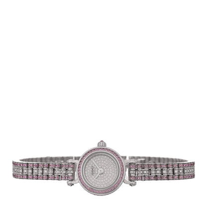 Hermes 18K White Gold Diamond Pink Sapphire 16mm Faubourg Joaillerie Quartz Watch 2 of 5