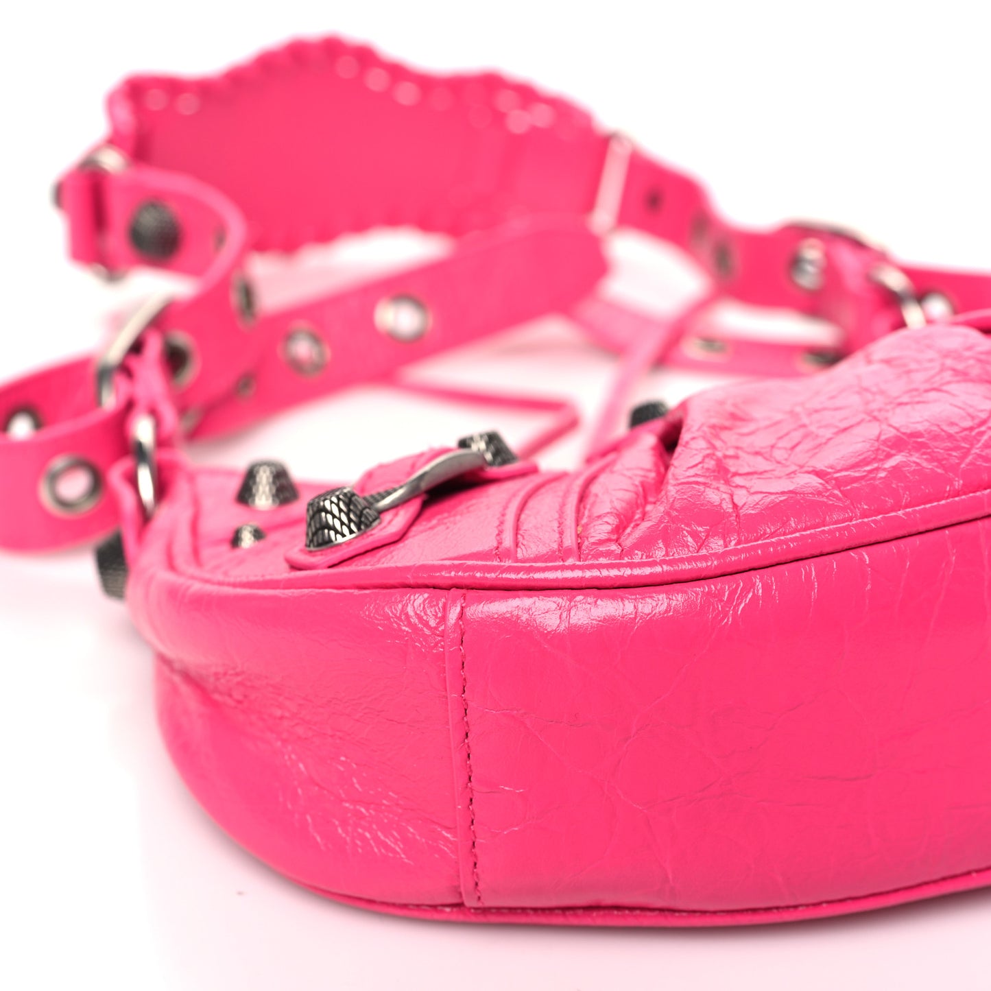 Extra Supple Calfskin Crocodile Embossed XS Le Cagole Shoulder Bag Lipstick Pink