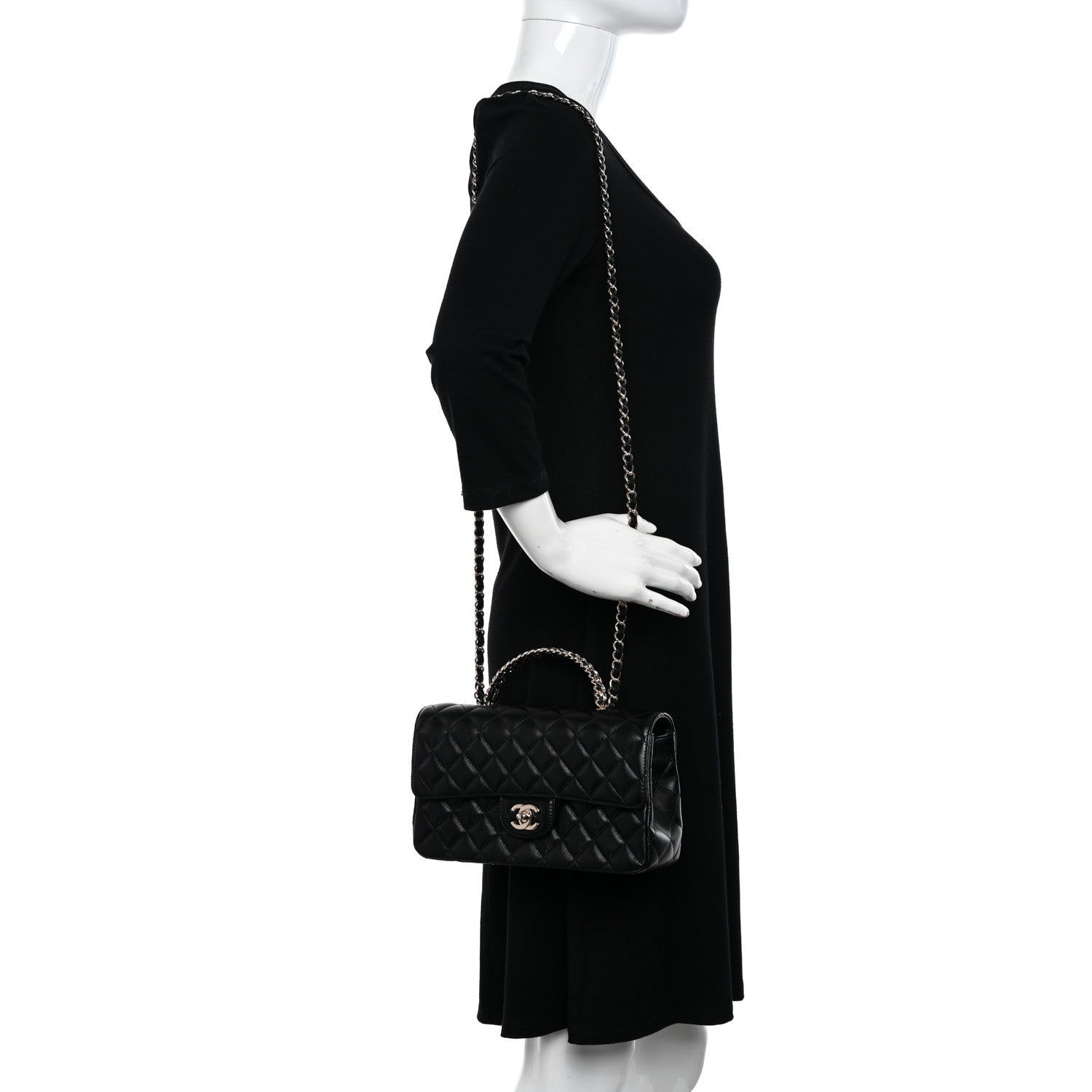 Chanel Lambskin Quilted Crystal Top Handle Small Rectangular Flap Black 2 of 11