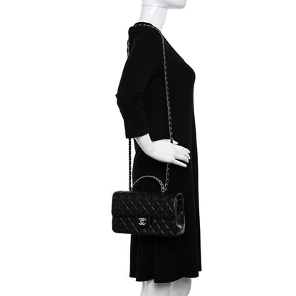 Chanel Lambskin Quilted Crystal Top Handle Small Rectangular Flap Black 2 of 11