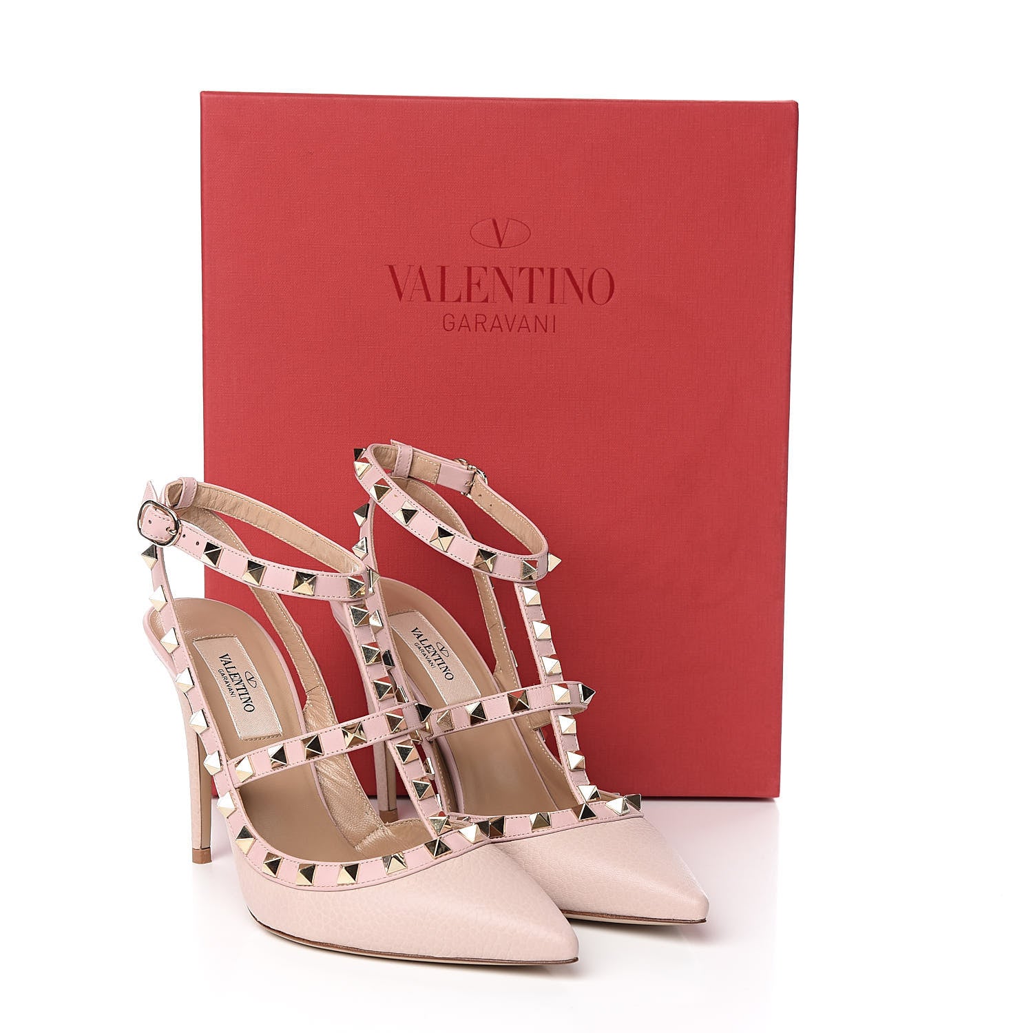 Valentino Garavani Pebbled Calfskin Rockstud Ankle Strap Pumps 36.5 Cipria 9 of 9