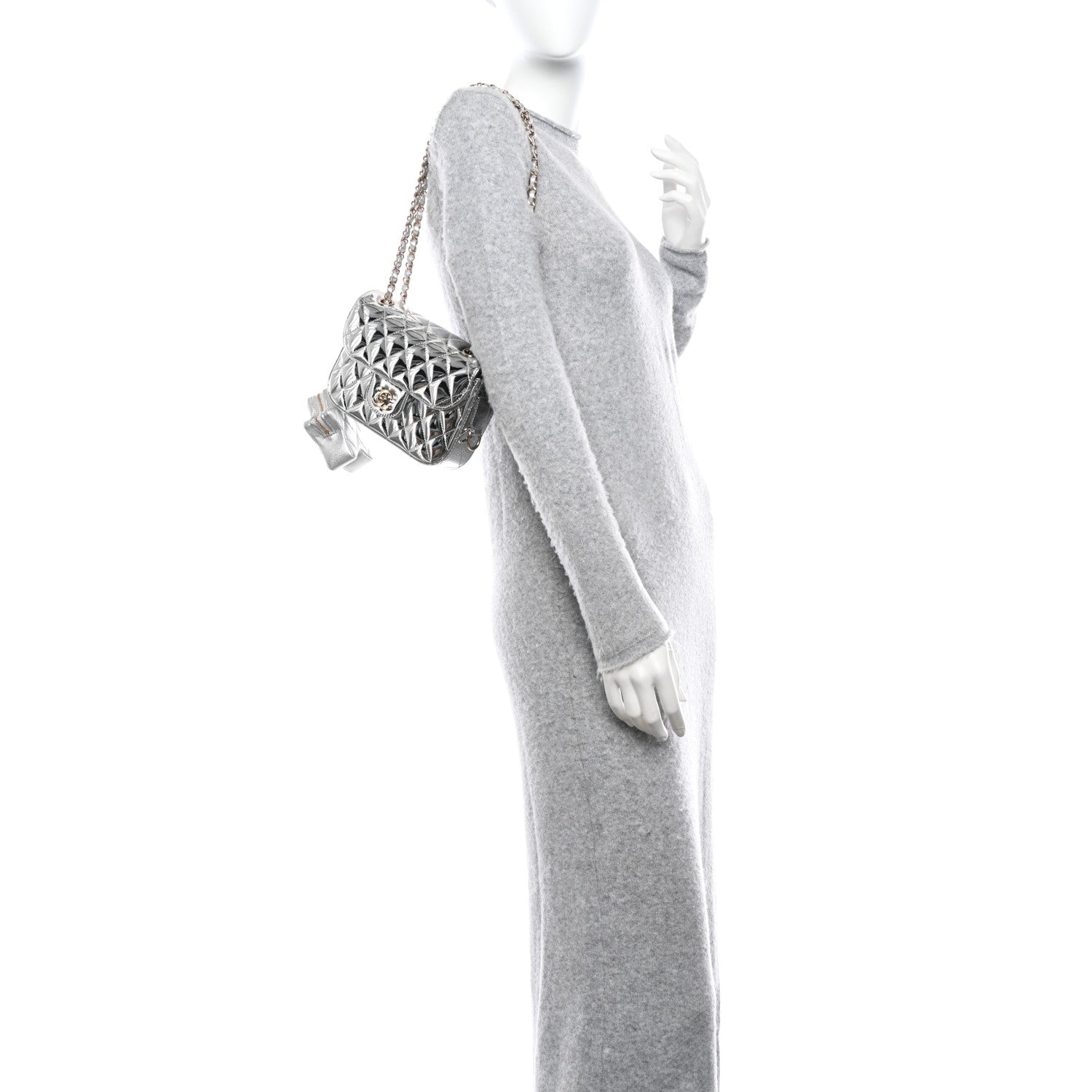 Chanel Mirror Calfskin Metallic Calfskin Quilted Hollywood Boulevard Mini Flap With Star Coin Purse Silver 2 of 11