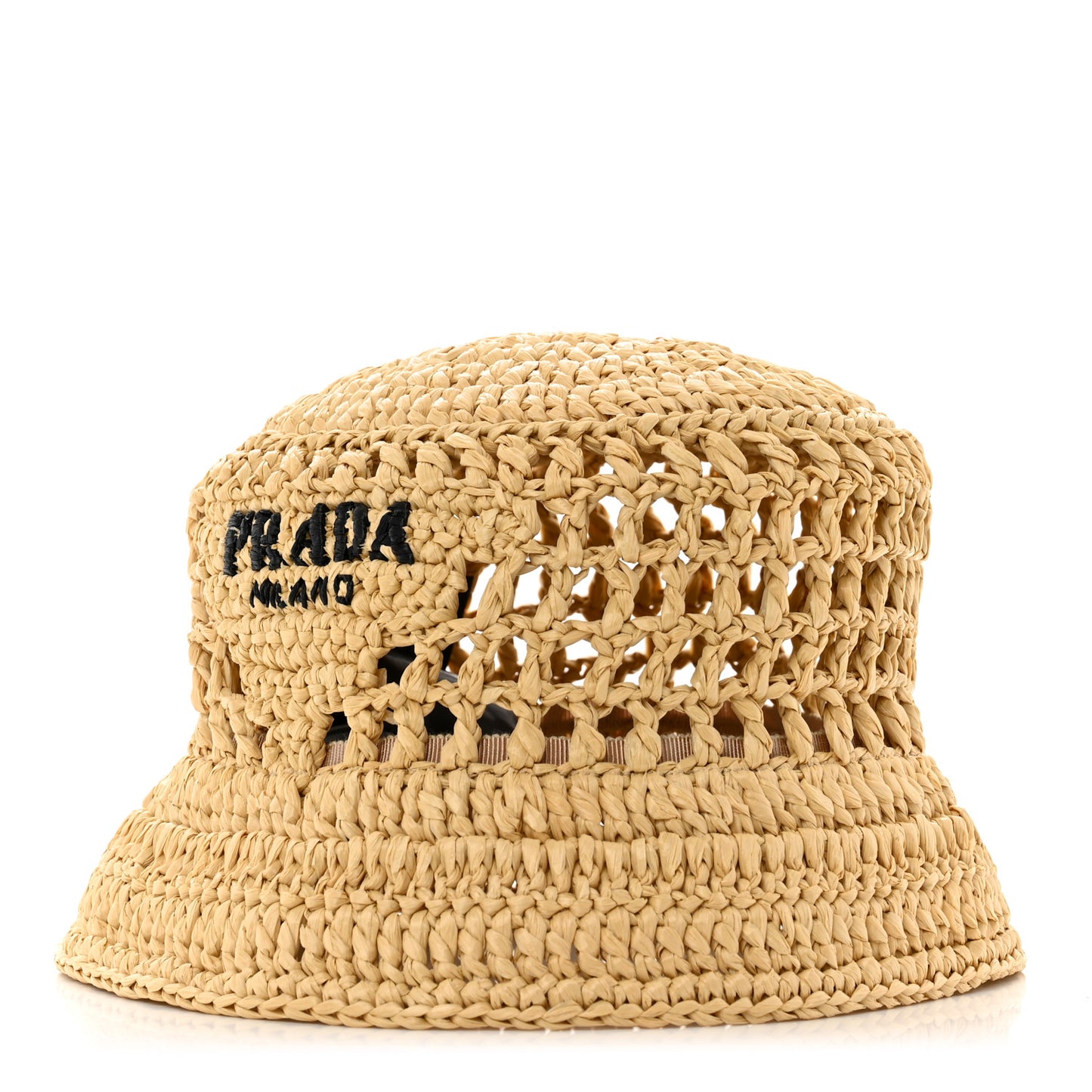Yarn Raffia Effect Crochet Logo Embroidered Womens Bucket Hat S Naturale