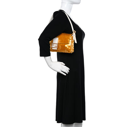 Fendi Satin Sequin Paillettes Elaphe Plexiglass Baguette 1997 Giallo Avorio 2 of 13