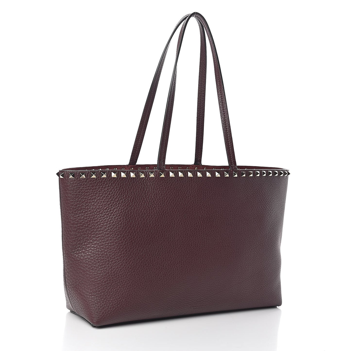 Grained Calfskin Small Rockstud Shoulder Tote Rubin