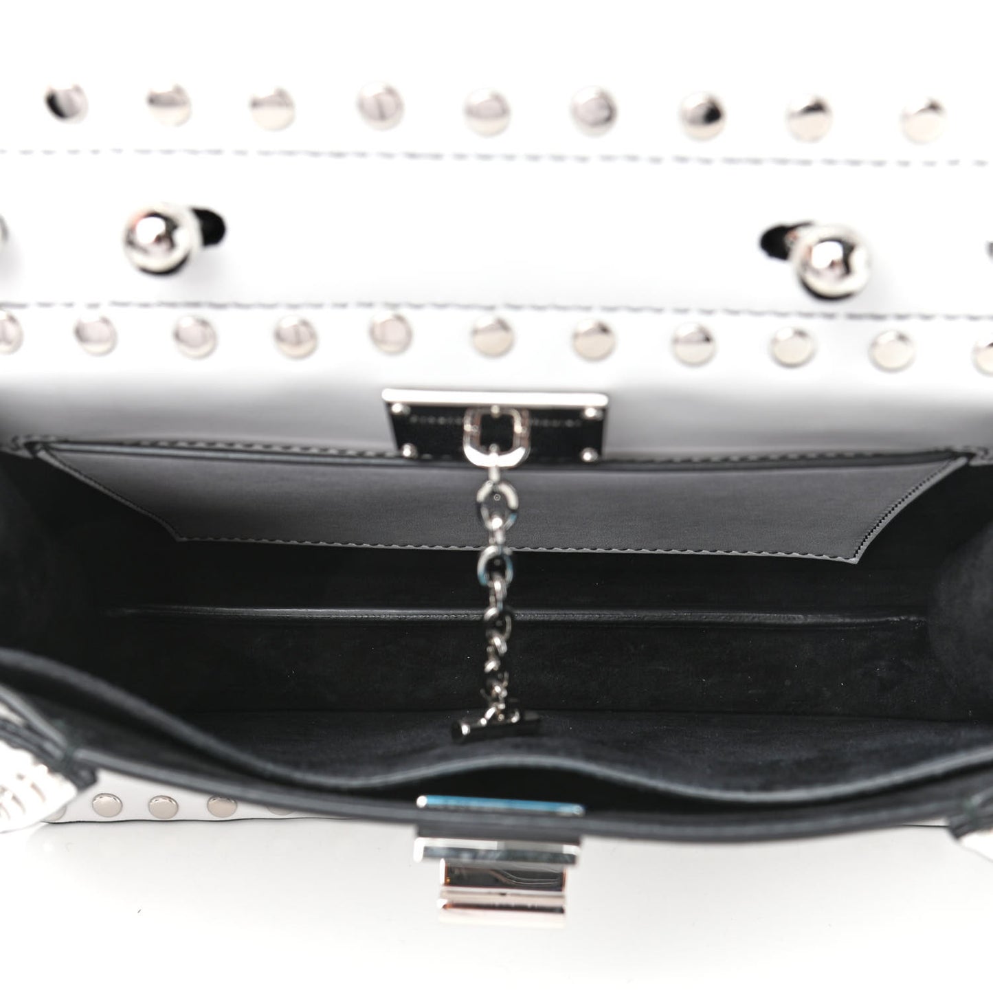 Calfskin Small Studded Hava Top Handle Bag White