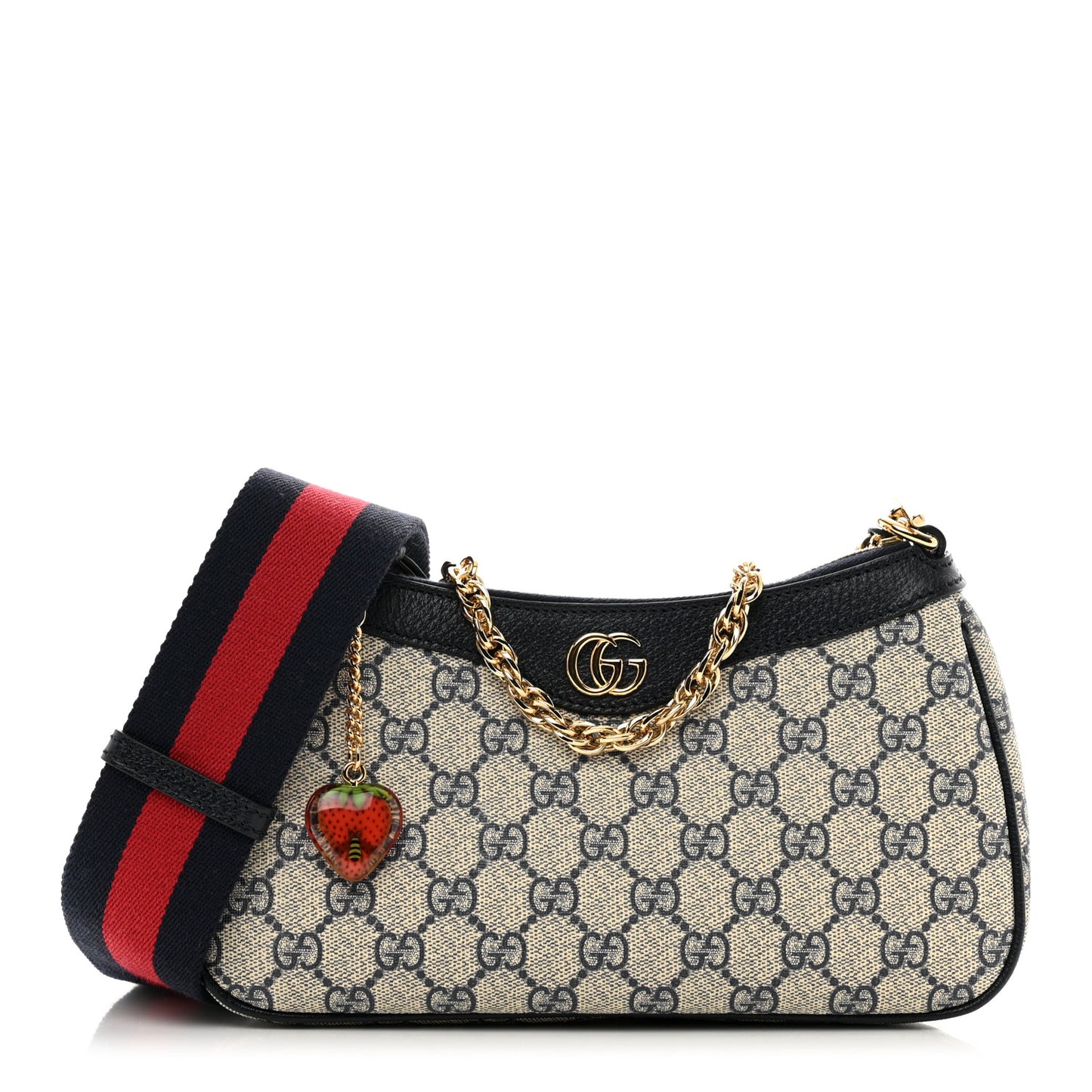 GG Supreme Monogram Textured Dollar Calfskin Web Small Ophidia GG Handbag Beige Blue