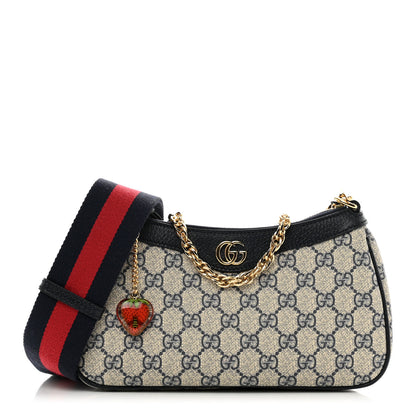 Gucci GG Supreme Monogram Textured Dollar Calfskin Web Small Ophidia GG Handbag Beige Blue 1 of 10