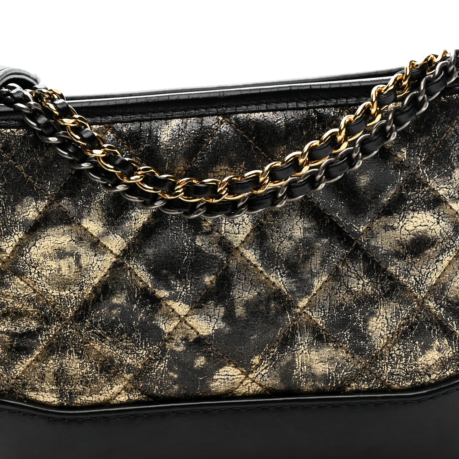 Chanel Metallic Crumpled Goatskin Quilted Small Gabrielle Hobo Black Gold 8 of 10