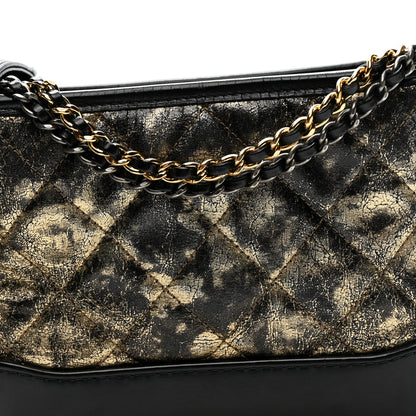 Chanel Metallic Crumpled Goatskin Quilted Small Gabrielle Hobo Black Gold 8 of 10