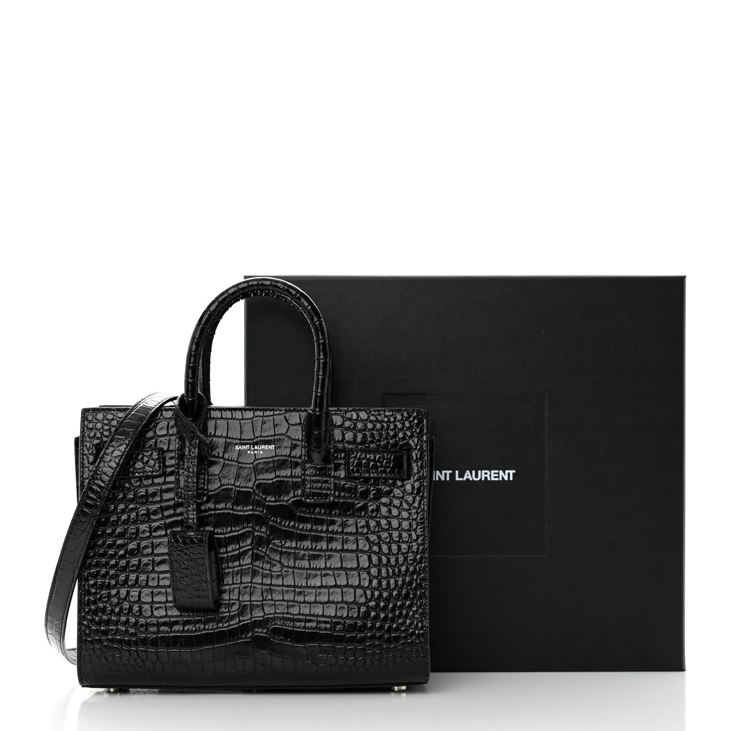 Calfskin Crocodile Embossed Nano Sac De Jour Black