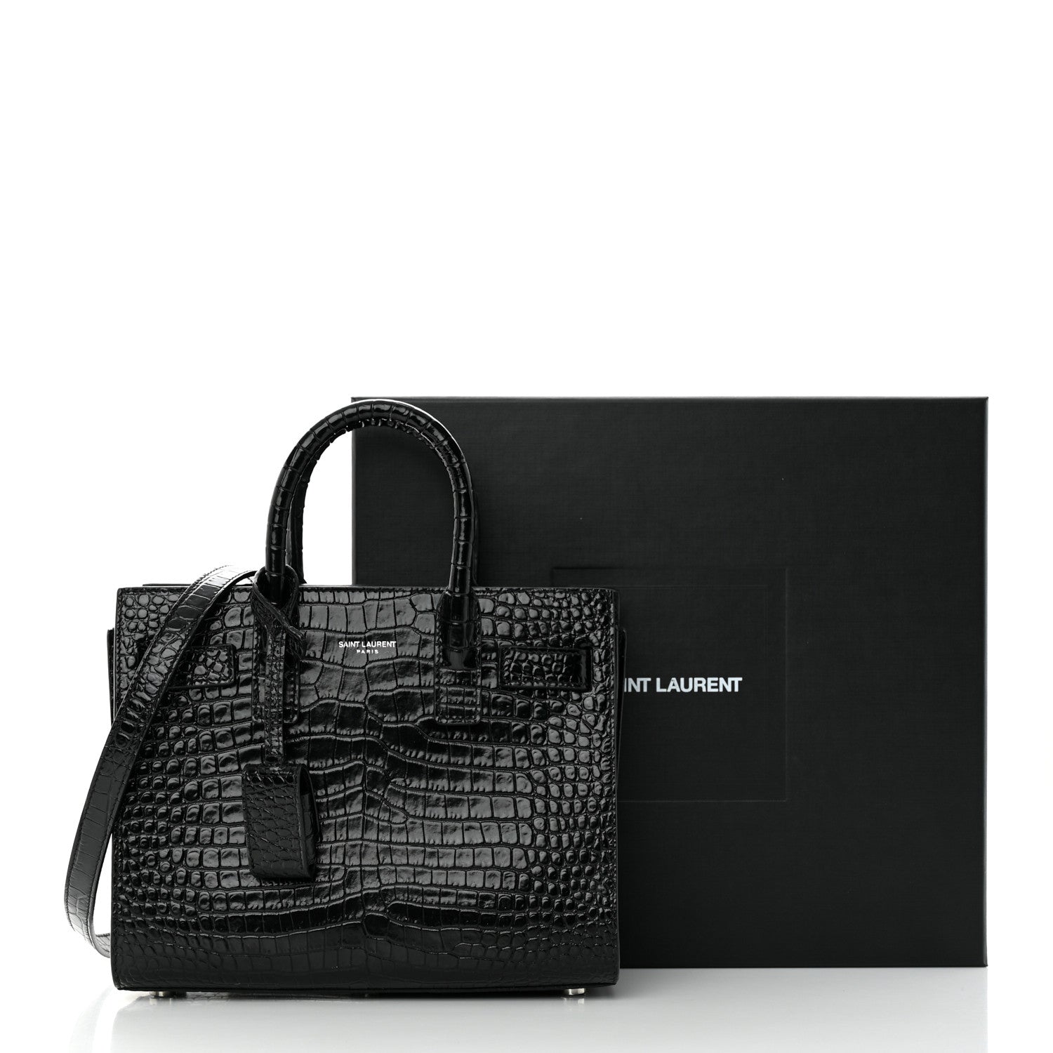 Saint Laurent Calfskin Crocodile Embossed Nano Sac De Jour Black 14 of 14