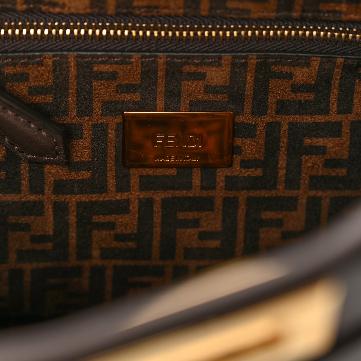 Vitello Seta Suede FF Mini Peekaboo Iconic Satchel Chocolate Sigaro Marrone