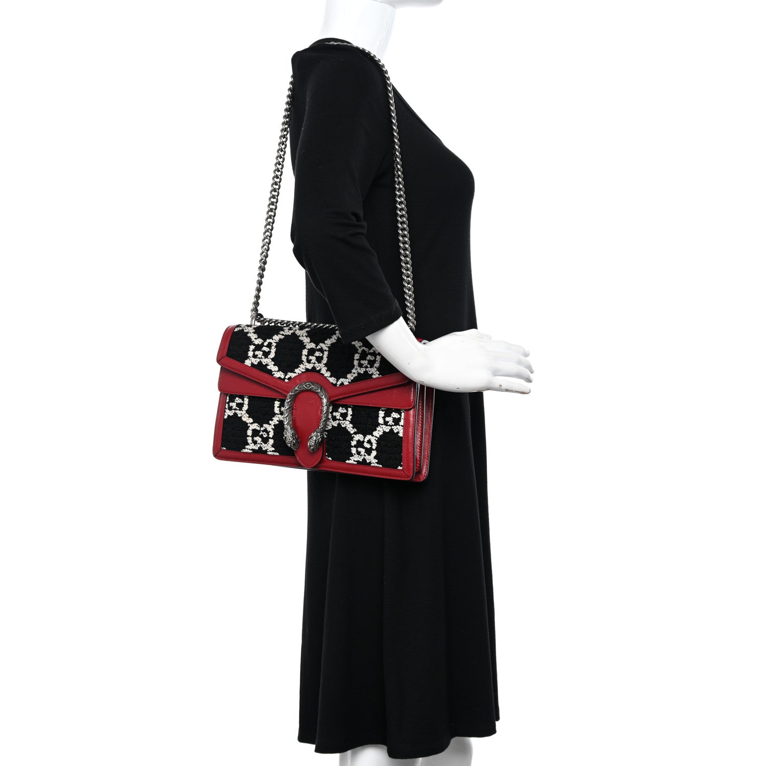 Gucci Tweed GG Monogram Small Dionysus Shoulder Bag Black White Romantic Cherry 2 of 14