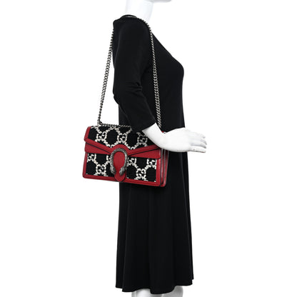 Gucci Tweed GG Monogram Small Dionysus Shoulder Bag Black White Romantic Cherry 2 of 14