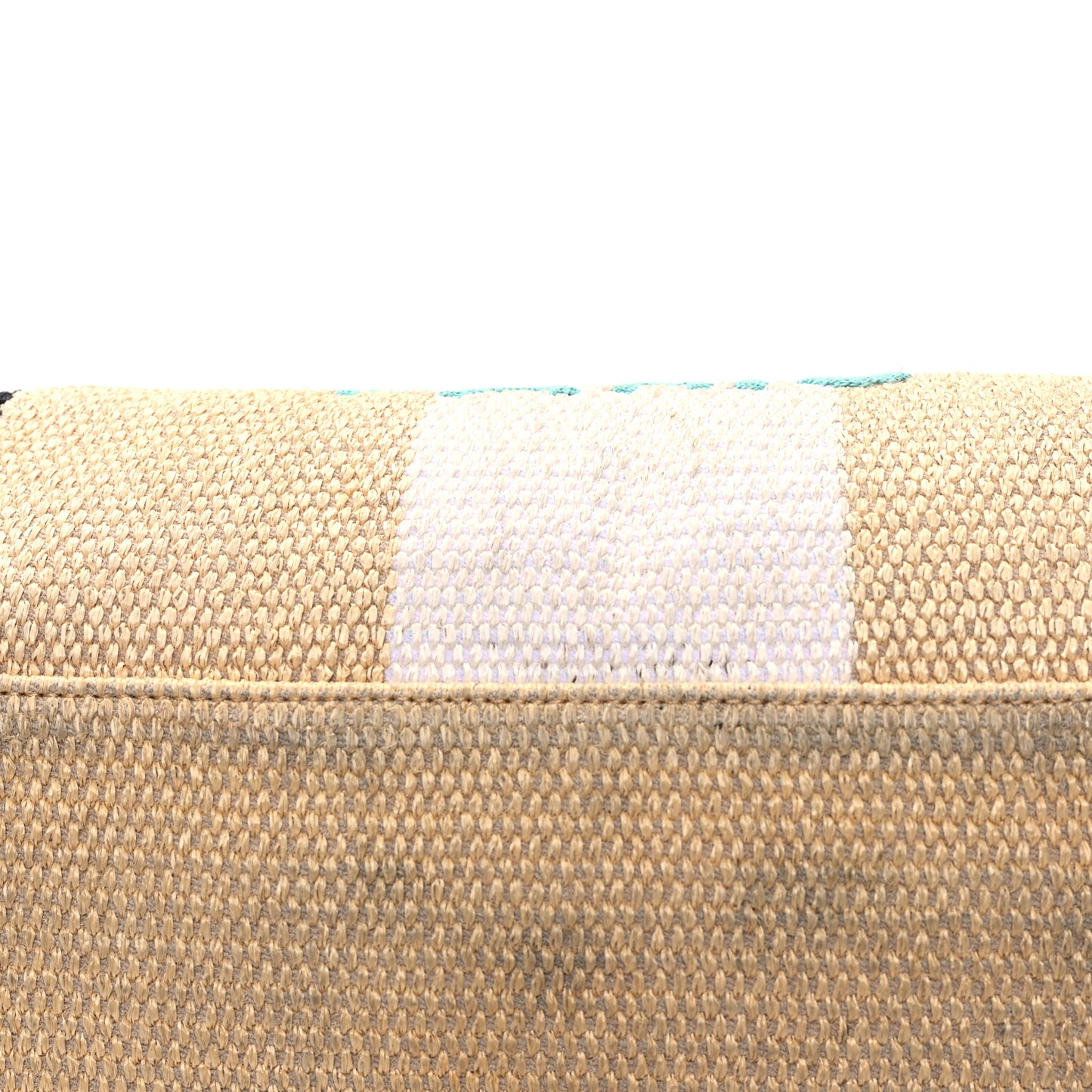 Straw Raffia Calfskin Striped Large Deauville Tote Black Beige Ivory