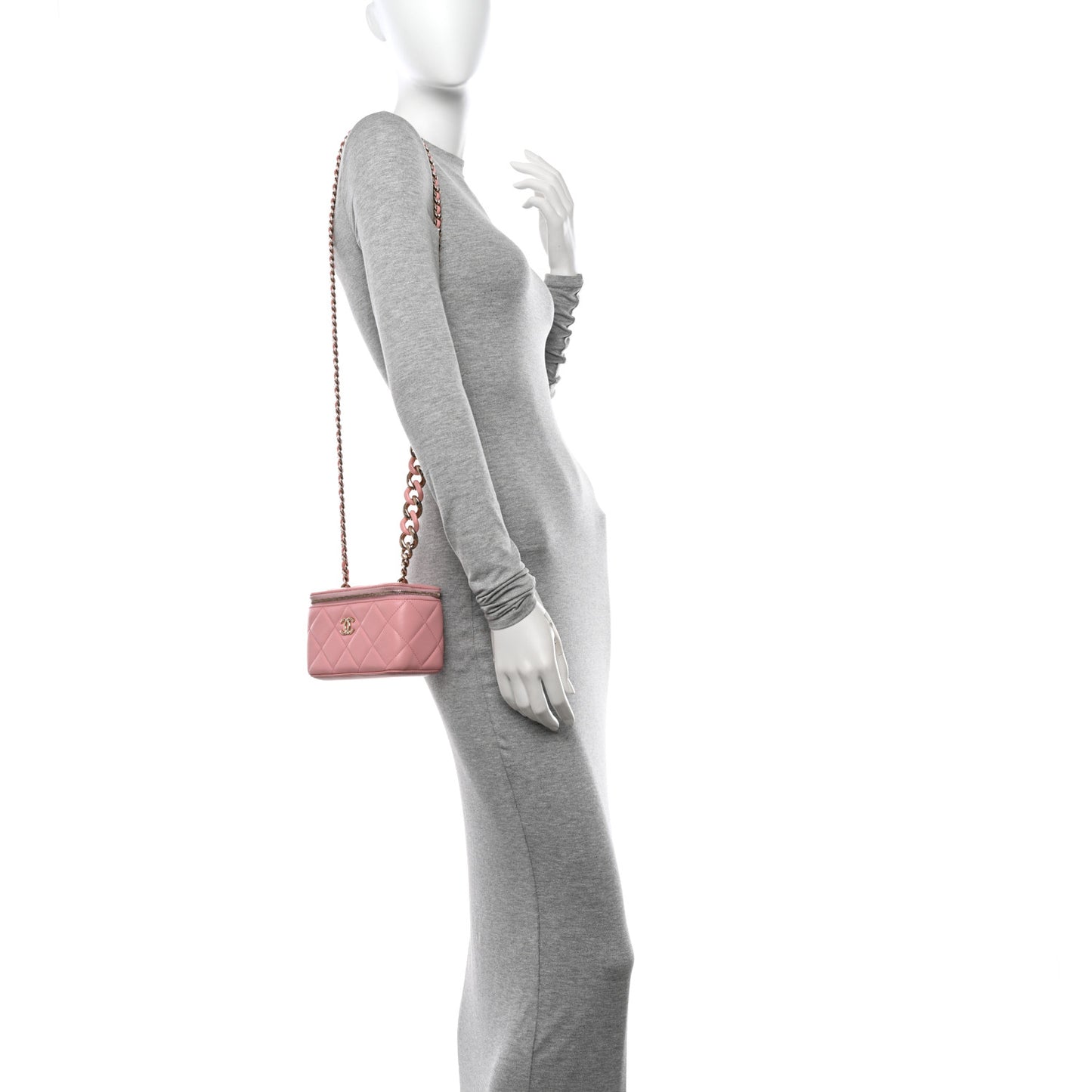 Lambskin Resin Elegant Chain Vanity Case Pink
