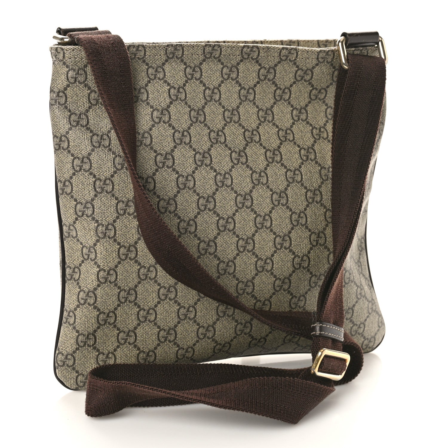 Gucci GG Supreme Monogram Selleria Calfskin Small Flat Side Zip Messenger Bag Beige Ebony Cocoa Dark Chocolate 2 of 11