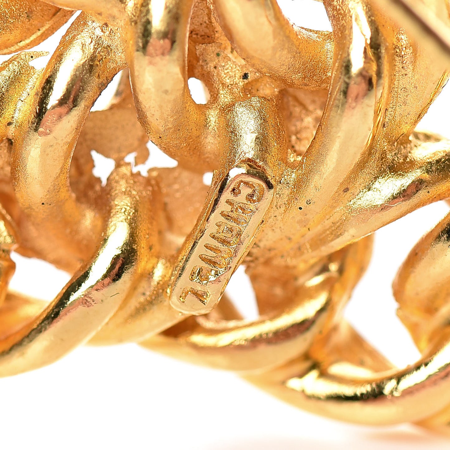 Metal Chain CC Brooch Gold