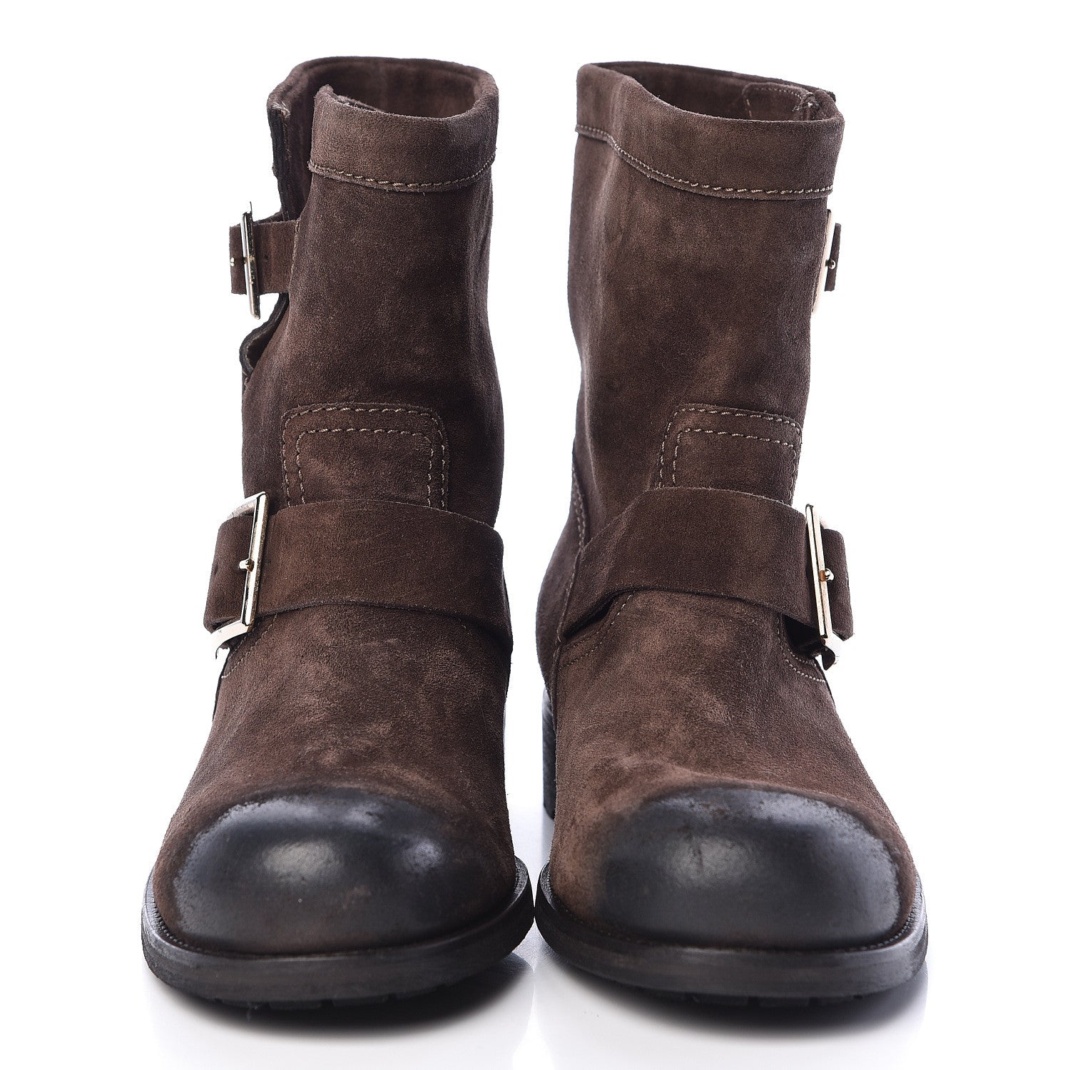 Jimmy Choo Distressed Waxed Suede Youth Biker Boots 37 Brown 2 of 10