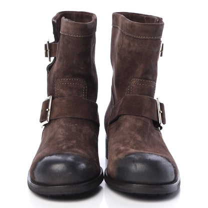 Jimmy Choo Distressed Waxed Suede Youth Biker Boots 37 Brown 2 of 10