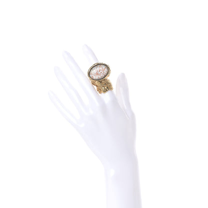 Saint Laurent Glass Cabochon Arty Ovale Ring 5 Gold White Coral 2 of 4