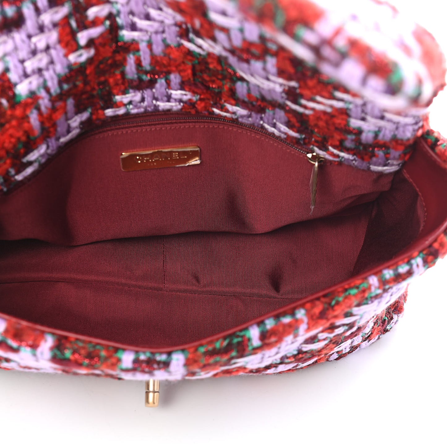 Tweed Quilted Large Chanel 19 Flap Red Purple Green