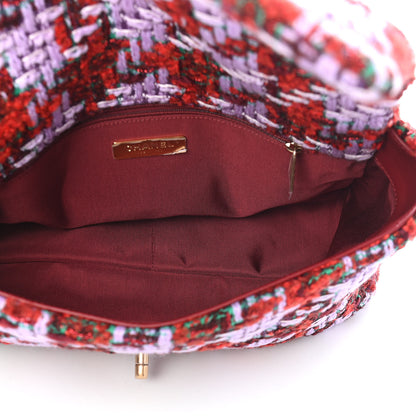 Chanel Tweed Quilted Large Chanel 19 Flap Red Purple Green 5 of 9