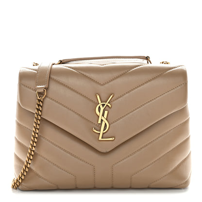 Saint Laurent Calfskin Y Quilted Monogram Small Loulou Chain Satchel Dark Beige 1 of 10