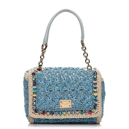 Dolce & Gabbana Raffia Studded Miss Charles Flap Shoulder Bag Sky Naked 1 of 8