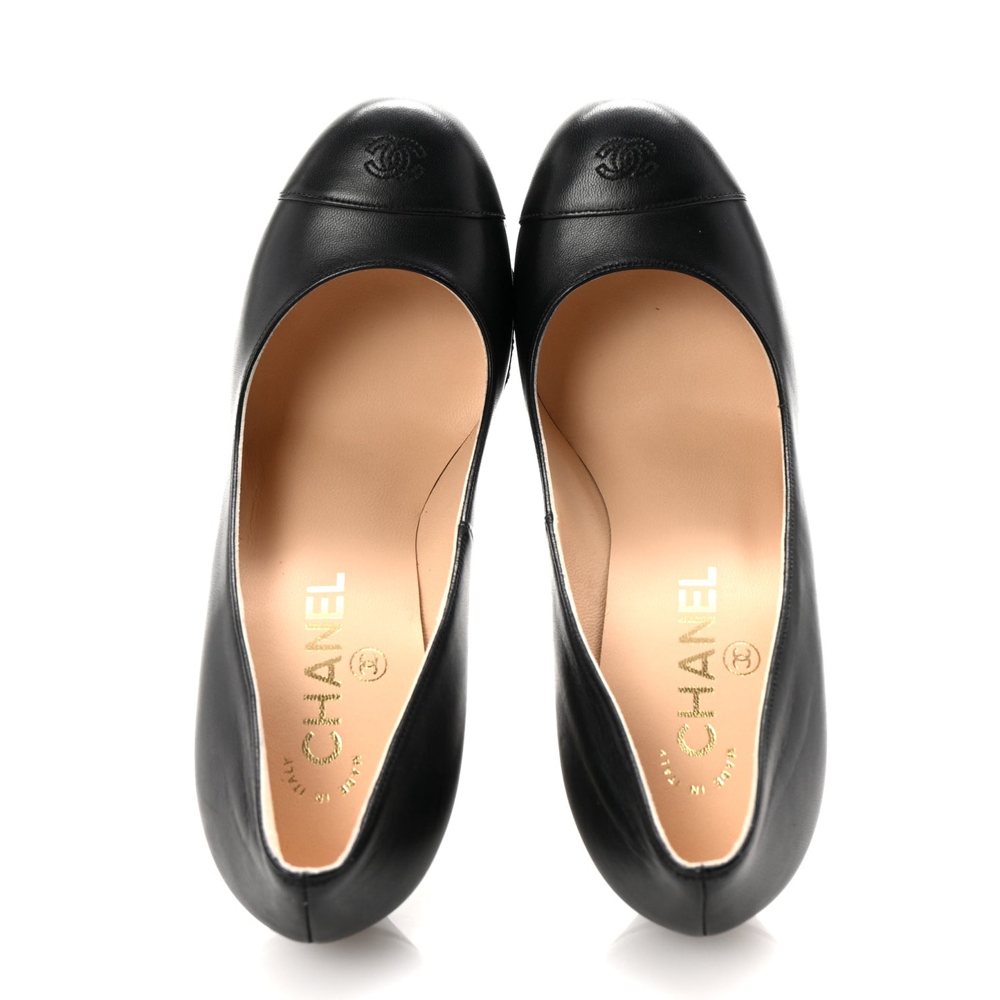 Lambskin CC Cap Toe Platform Pumps 38.5 Black
