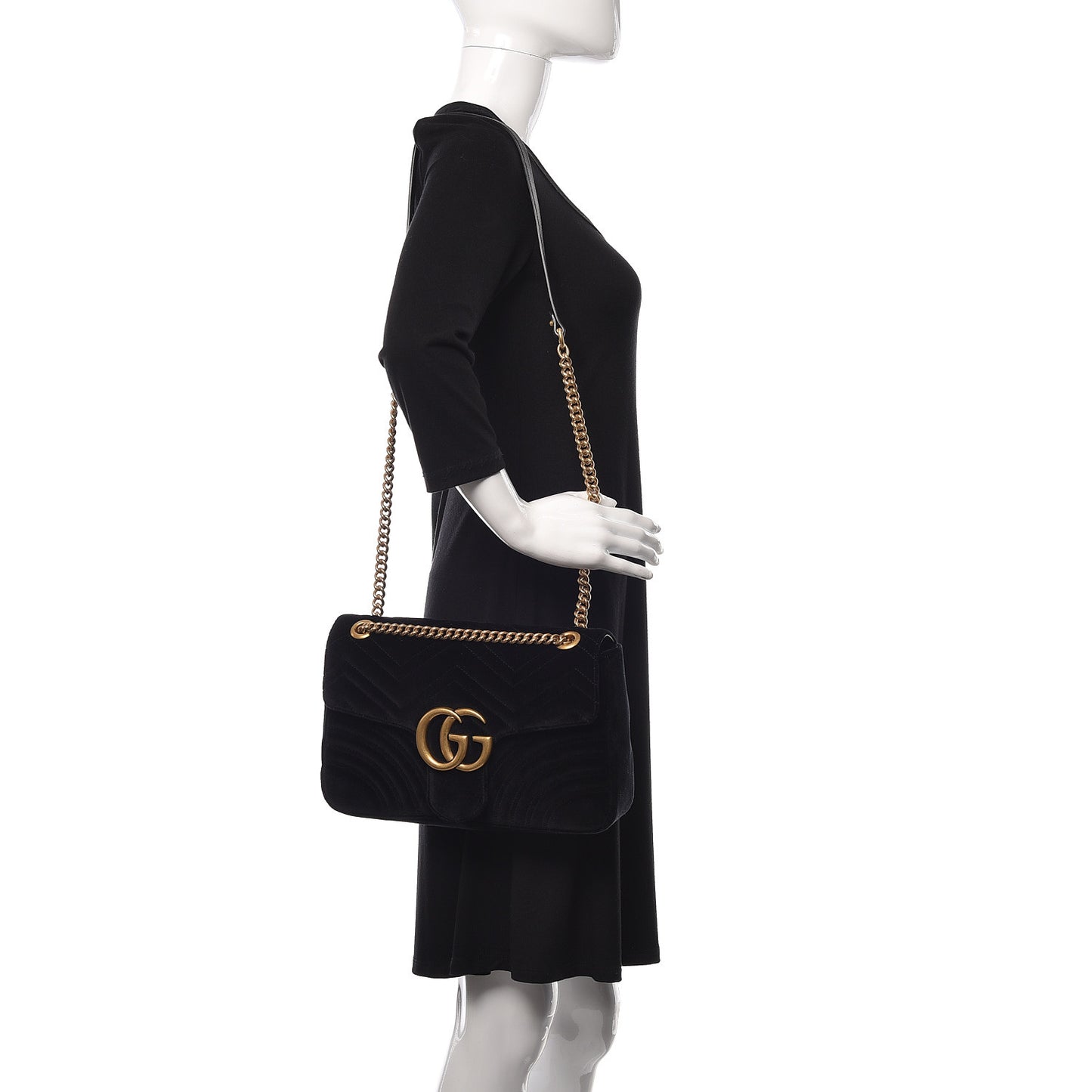 Velvet Matelasse Medium GG Marmont Shoulder Bag Black