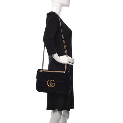Gucci Velvet Matelasse Medium GG Marmont Shoulder Bag Black 2 of 12