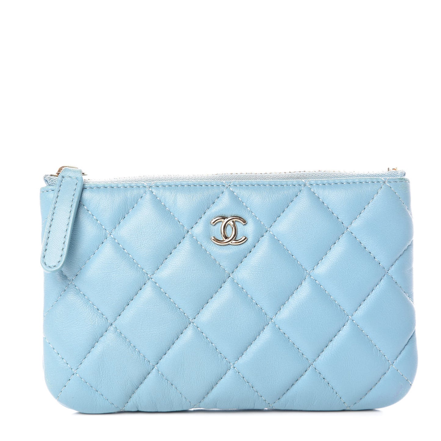 Lambskin Quilted Small Cosmetic Case Blue