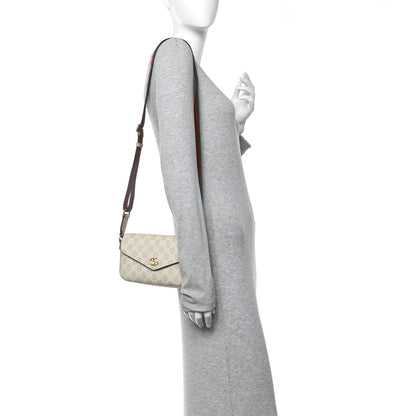 Gucci GG Supreme Monogram Textured Dollar Calfskin Web Mini Ophidia Envelope Shoulder Bag Beige Mystic White Oatmeal 2 of 11