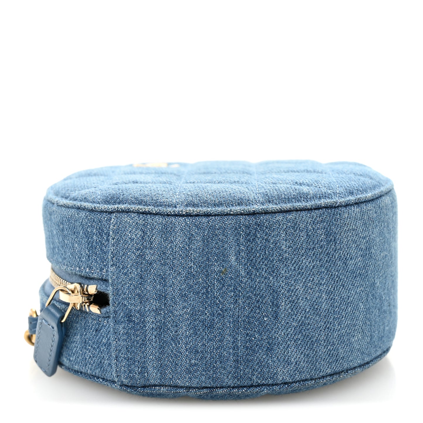 Denim Quilted Round Pearl Crush Clutch With Chain Blue