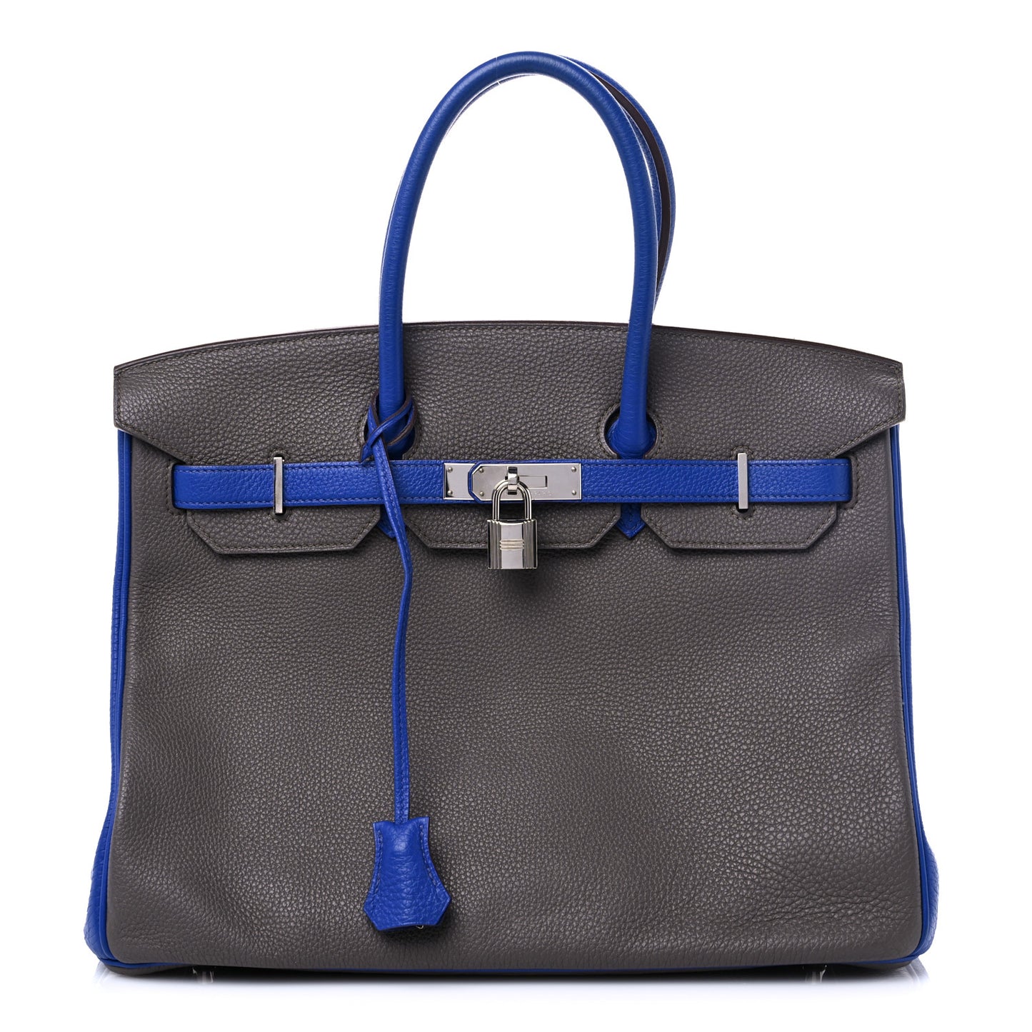 Togo Bi Color Horseshoe Birkin 35 Etain Bleu Electrique