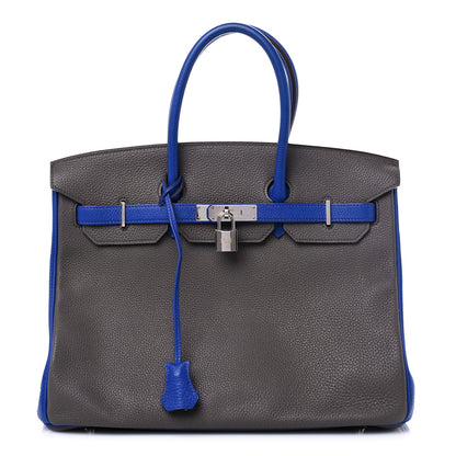 Hermes Togo Bi Color Horseshoe Birkin 35 Etain Bleu Electrique 1 of 15