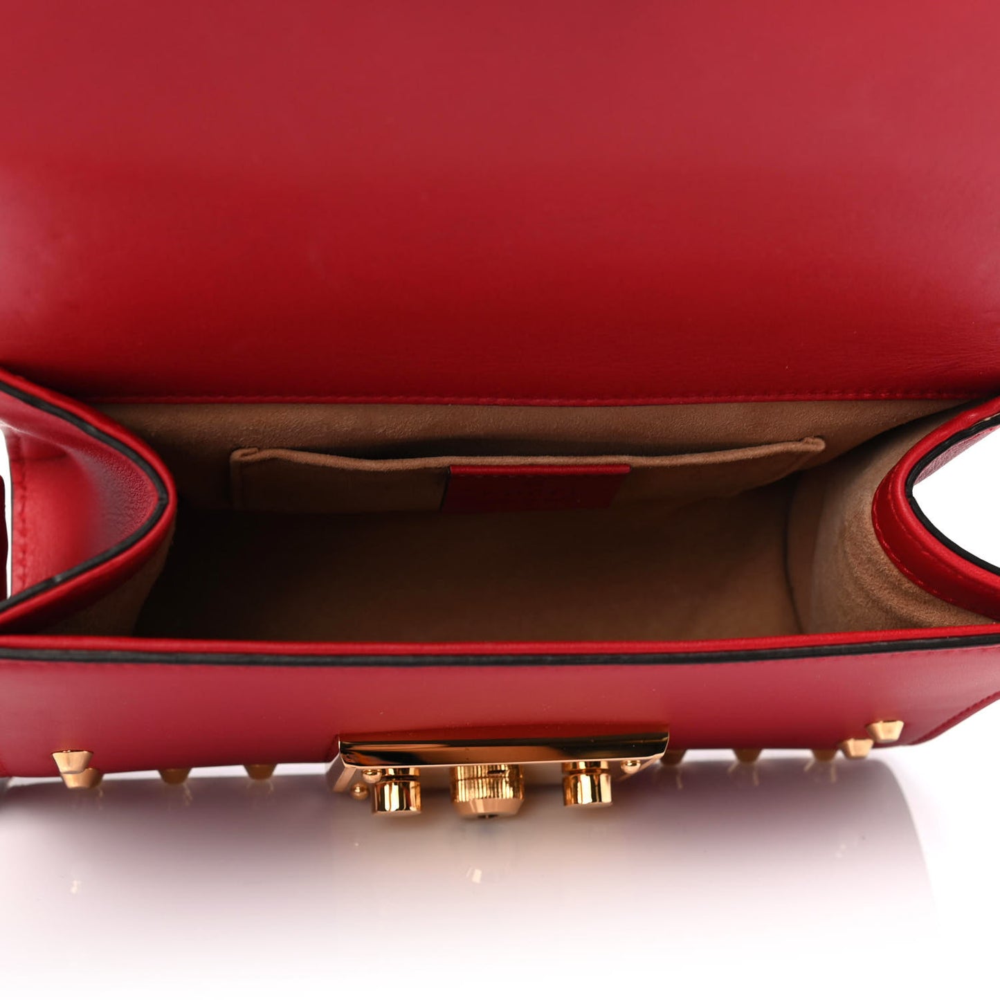 Calfskin Studded Small Padlock Shoulder Bag Hibiscus Red