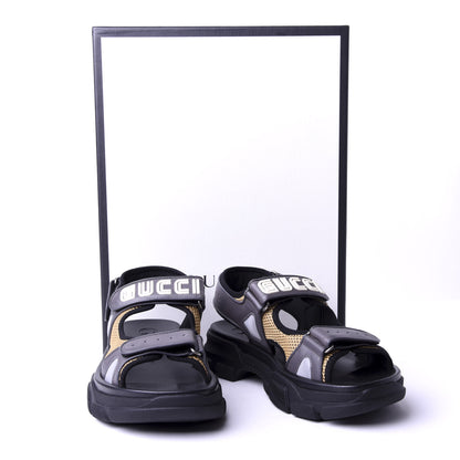 Gucci X SEGA Nappa Mesh Mens Aguru Sandals 8 Loess Black 9 of 9