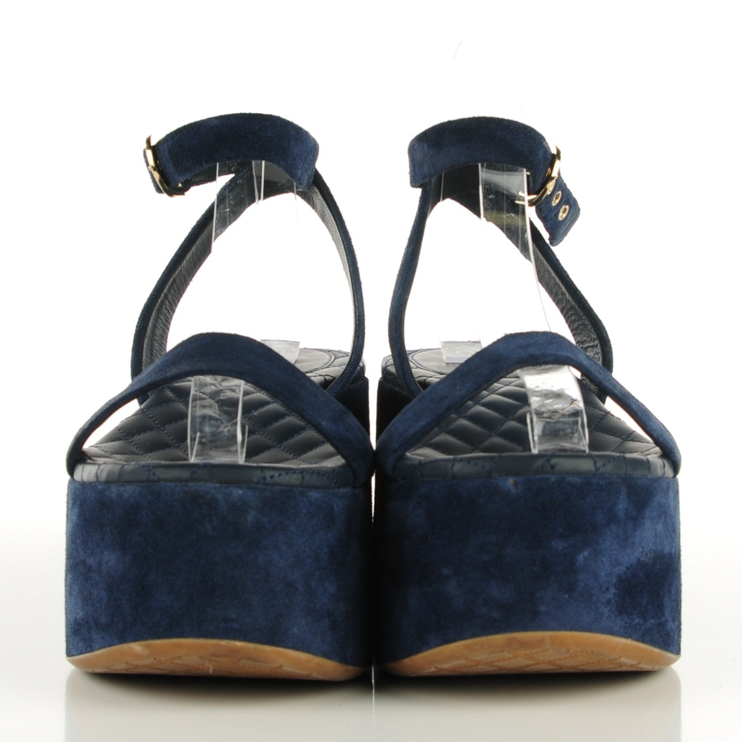 Chanel Suede Calfskin Platform Wedge Sandals 37 Blue 2 of 6