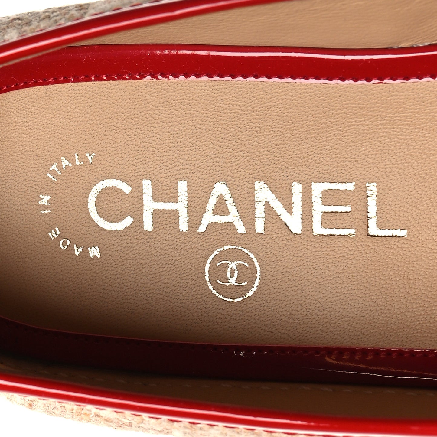 Fabric Patent Calfskin CC Espadrilles 38 Pink Red