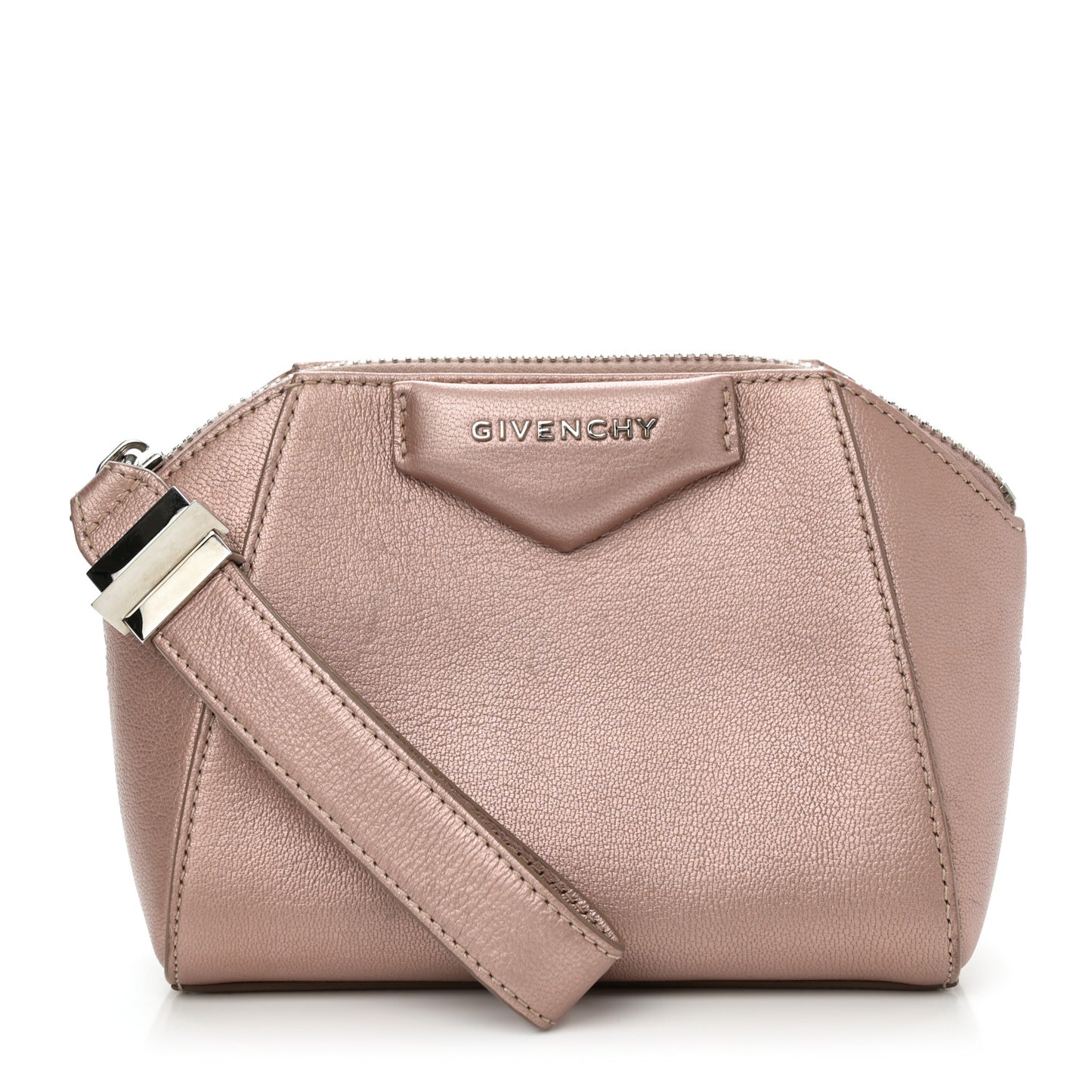 Metallic Sugar Goatskin Small Antigona Beauty Wristlet Light Pink