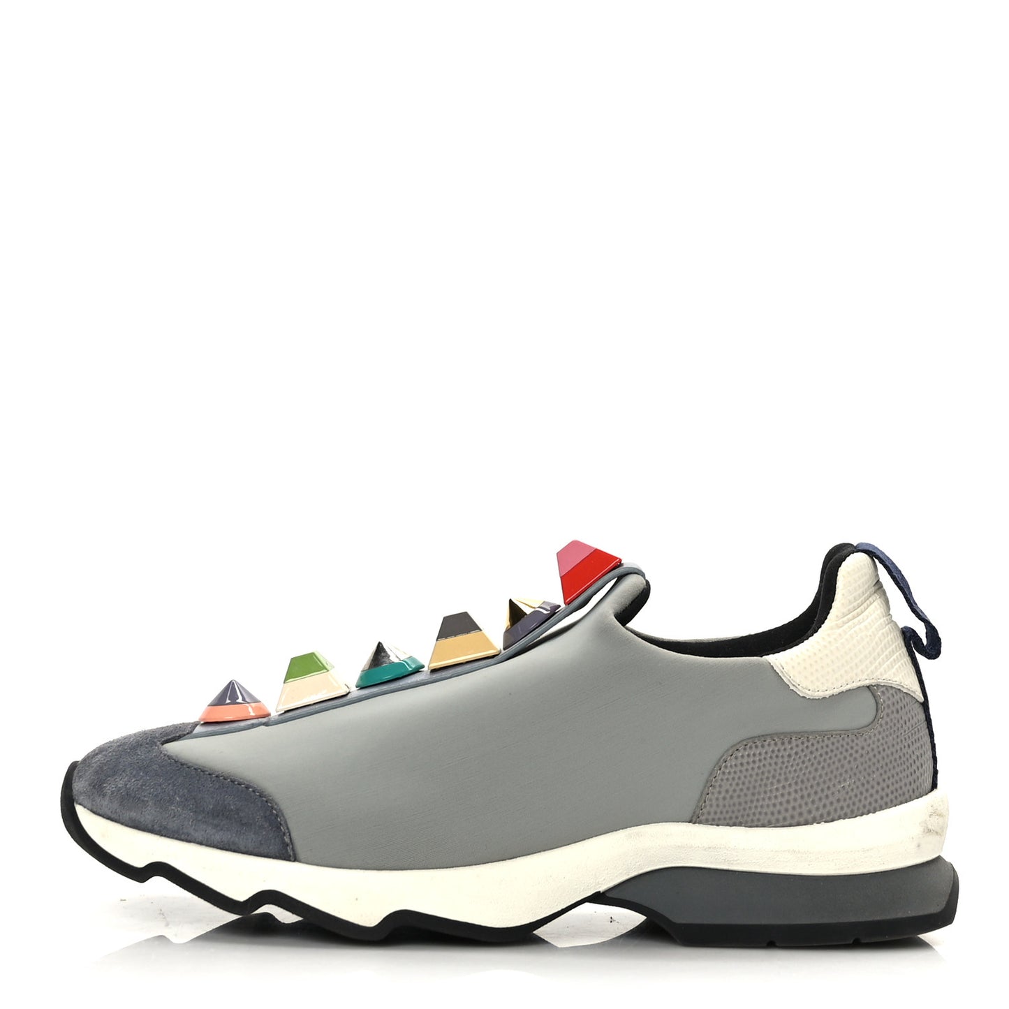 Neoprene Calfskin Rainbow Studded Sneakers 35.5 Gray