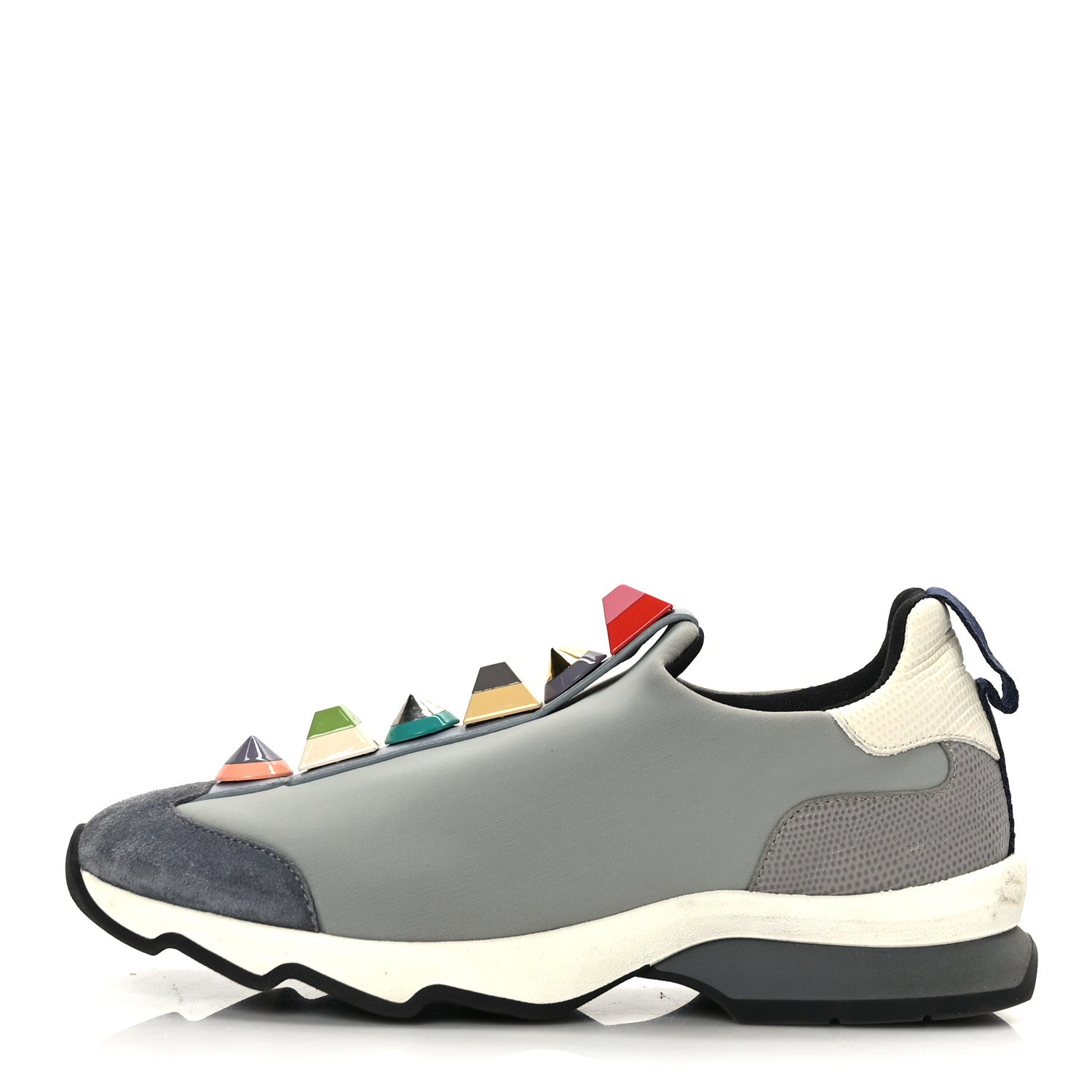 Fendi Neoprene Calfskin Rainbow Studded Sneakers 35.5 Gray 1 of 10