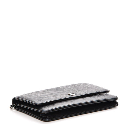 Chanel Lambskin Camellia Embossed Wallet On Chain WOC Black 4 of 10