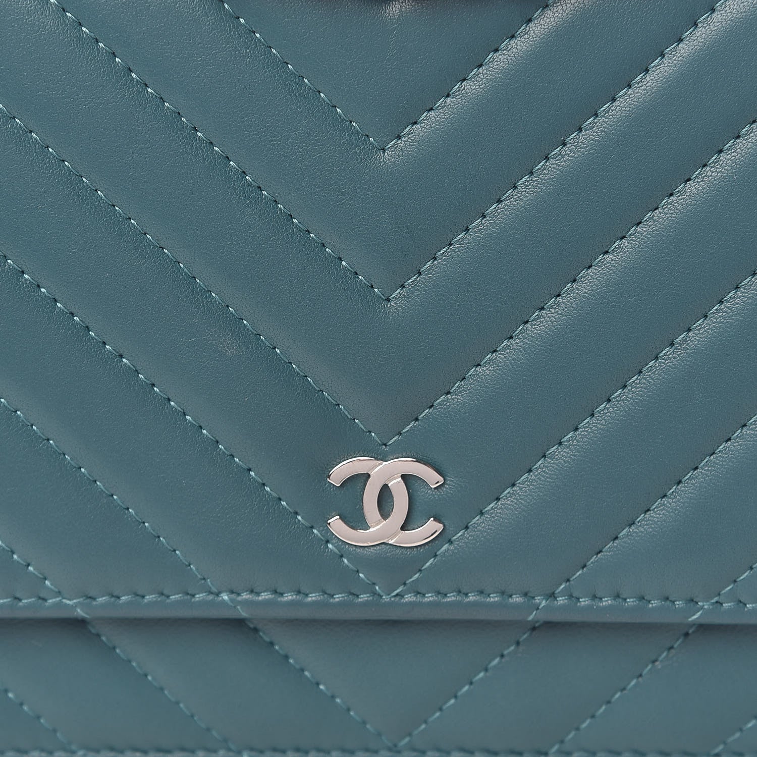 Chanel Lambskin Chevron Quilted Wallet On Chain WOC Blue 14 of 15
