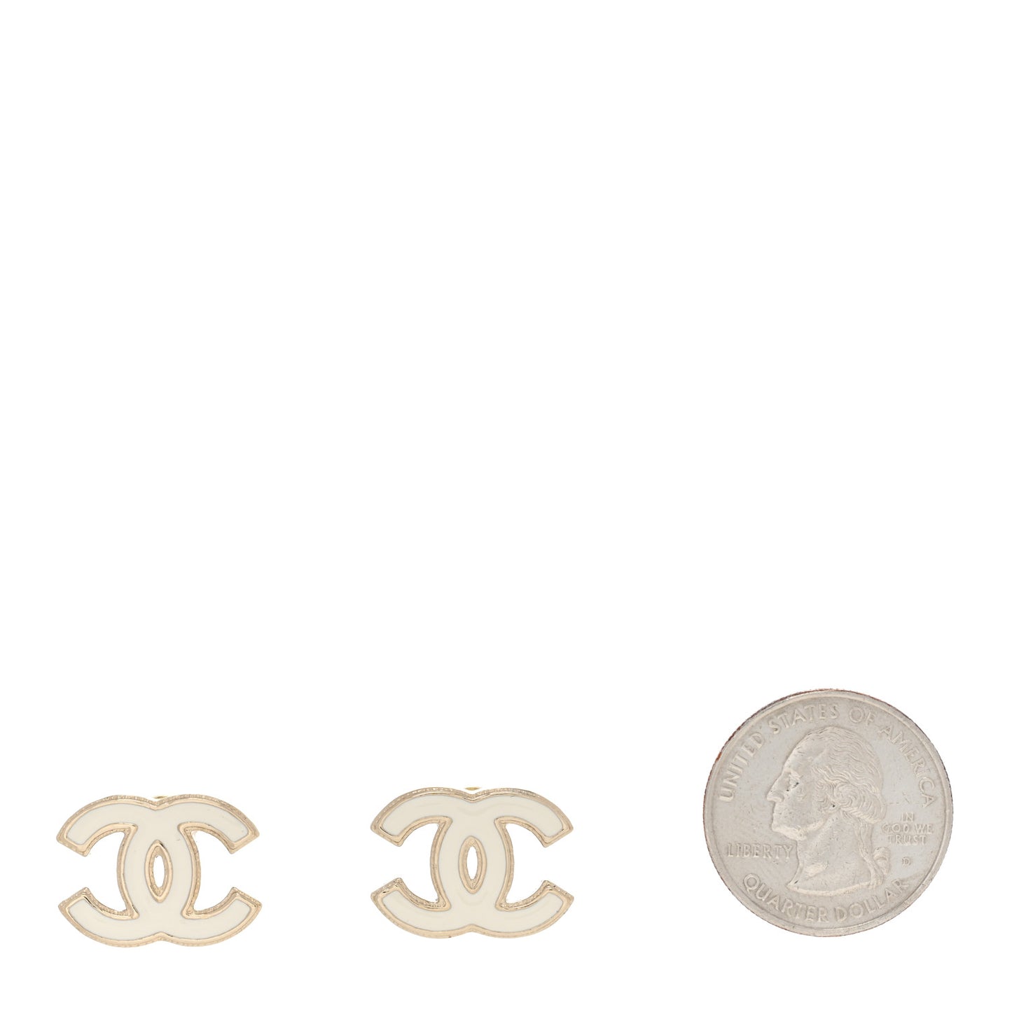 Enamel CC Earrings Gold White