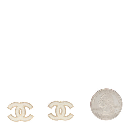 Chanel Enamel CC Earrings Gold White 2 of 5